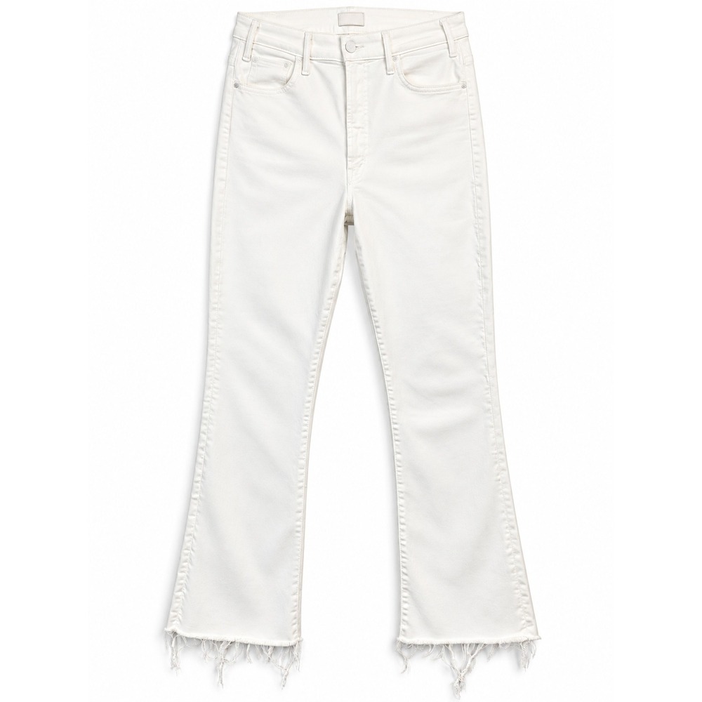MOTHER The Hustler Ankle Fray Jeans Size 30 White High Rise Flare Raw Hem